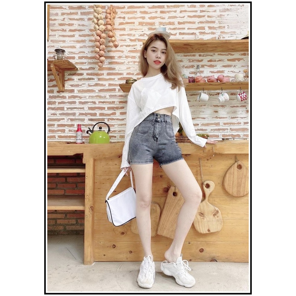 Quần SHORT jean nữ siêu hot HAI CÚC HAI TÚI BẦU MÀU XÁM chất giãn tốt -LPELA-19