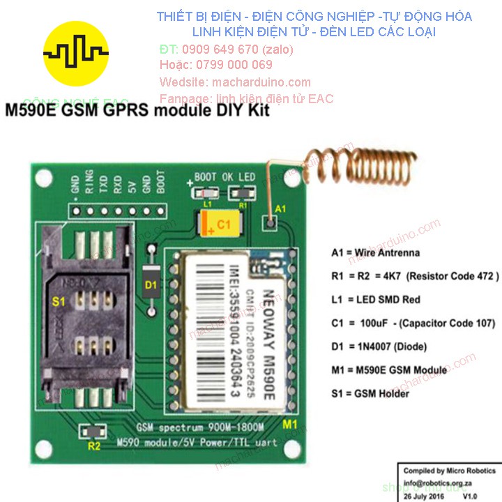 Module GSM/GPRS M590E Kit Cho Bạn Tự Hàn