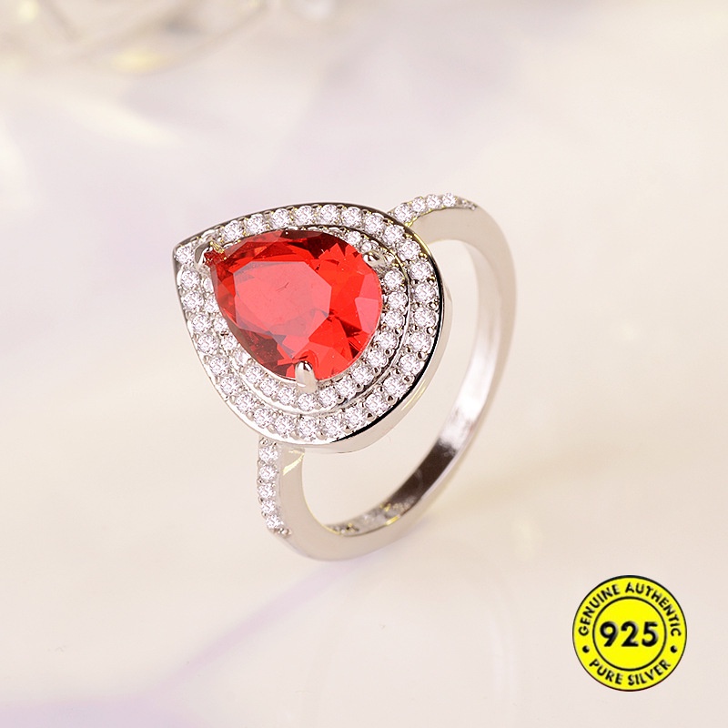 (MỚI) Nhẫn đính đá Topaz hình giọt nước màu xanh biển