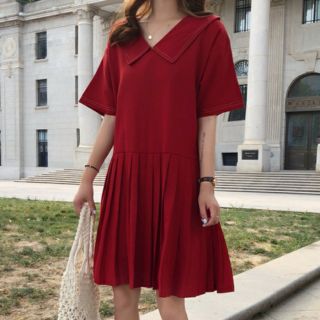 [CÓ SĂN-Có Ảnh Thật] Đầm babydoll xếp li cổ V sơ mi ngắn tay phong cách Hàn Quốc ulzzang
