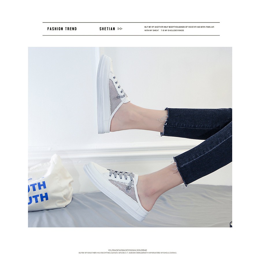 Giày Sục Nữ Lưới Slip On Đế Bệt 3P
