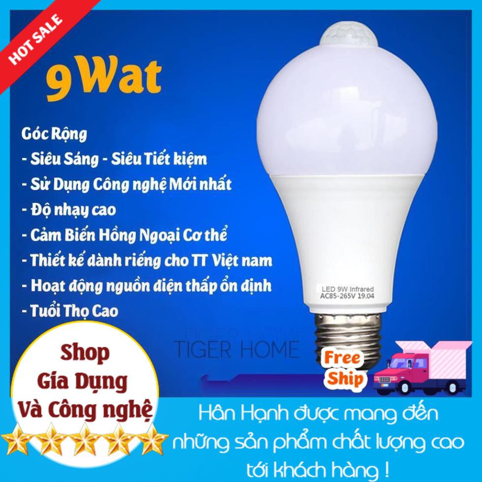 Bóng đèn led Cảm biển chuyển động, Cảm Ứng Thân nhiệt Thiết kế cho thị trường VN Siêu Nhạy, Siêu Tiết Kiệm Độ sáng cao