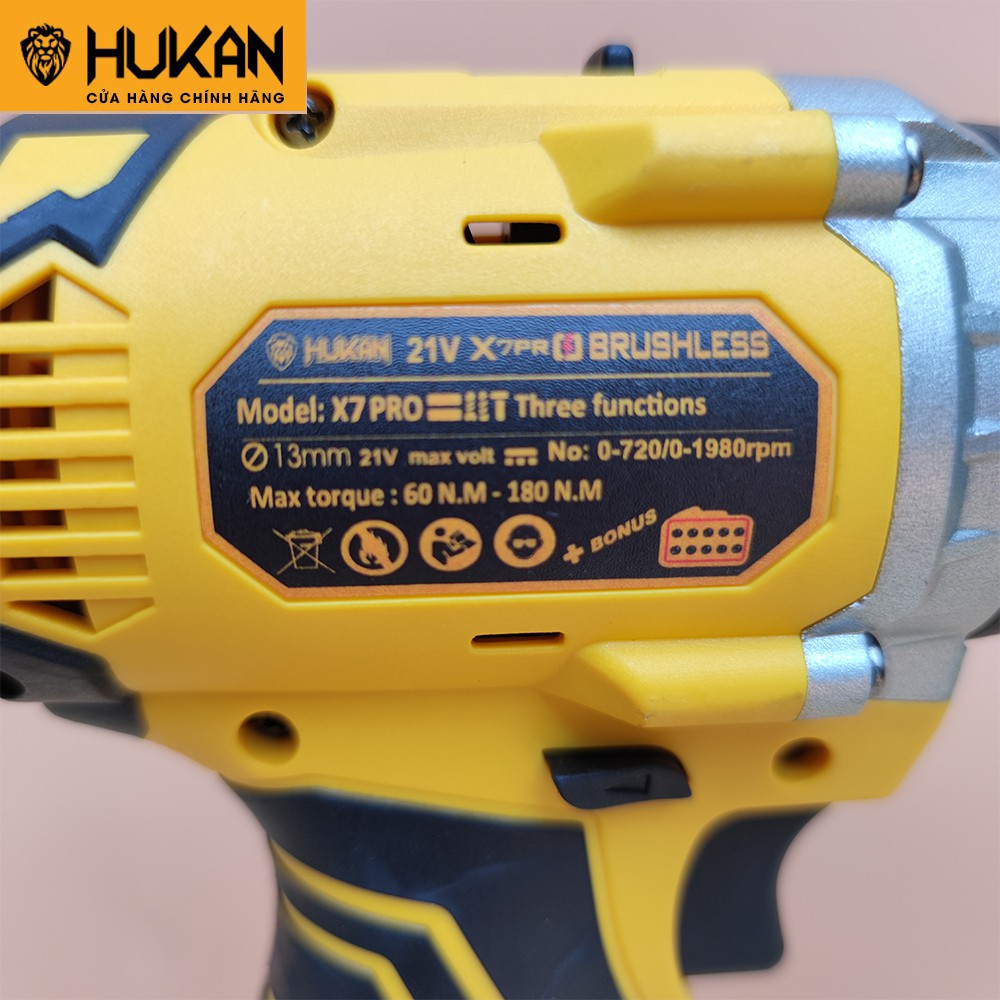 [Mã giảm 100k đơn 250k] Máy khoan pin HUKAN X7 Pro không chổi than đầu kẹp 13 ly pin 21V 10cell tặng kèm 4 mũi khoan máy