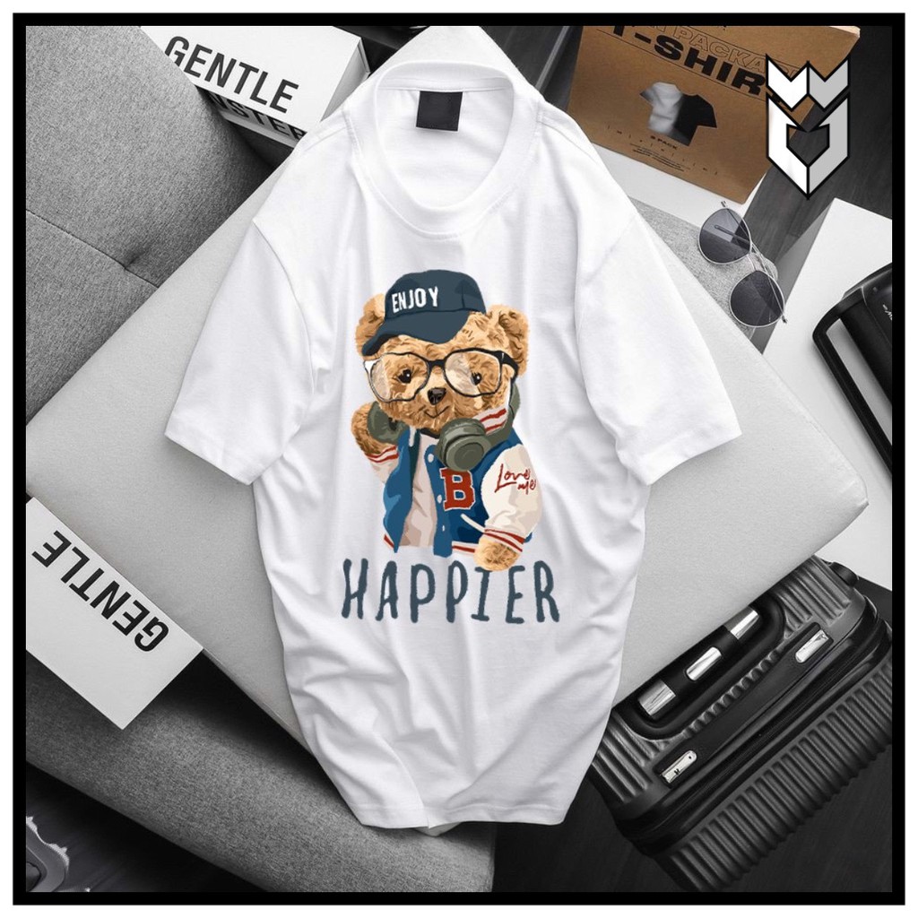 【FREE SHIP】Áo Thun , áo tay lỡ áo unisex nam nữ Gấu HAPPIER, áo phông áo cộc chất Cotton đẹp co dãn 4 chiều  - GW Shop