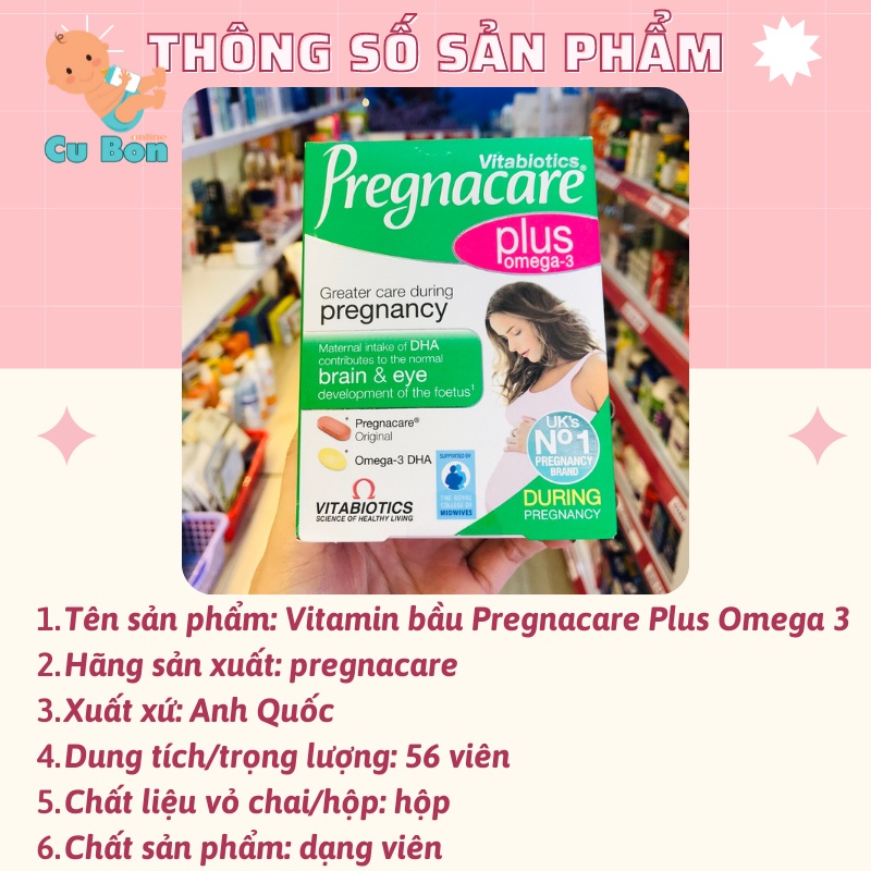 Vitamin bà bầu Pregnacare Plus Omega 3 của Anh 56 viên cung cấp dưỡng chất cần thiết cho phụ nữ mang thai