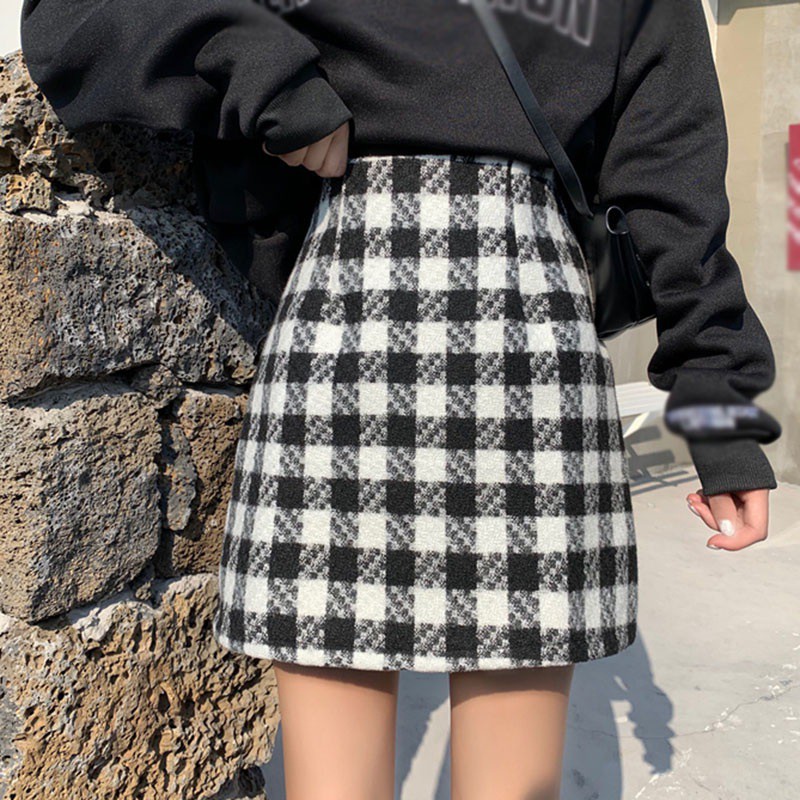 Chân váy len ngắn lưng cao họa tiết sọc caro thời trang xinh xắn dành cho nữ | BigBuy360 - bigbuy360.vn