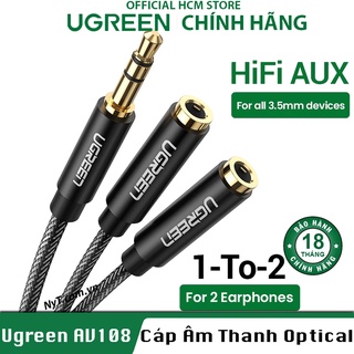 Dây Audio 3.5mm đực chia 2 cổng 3.5mm cái (2 tai nghe) đầu nhôm dài 20cm UGREEN AV123 - BH 18T Đổi Mới