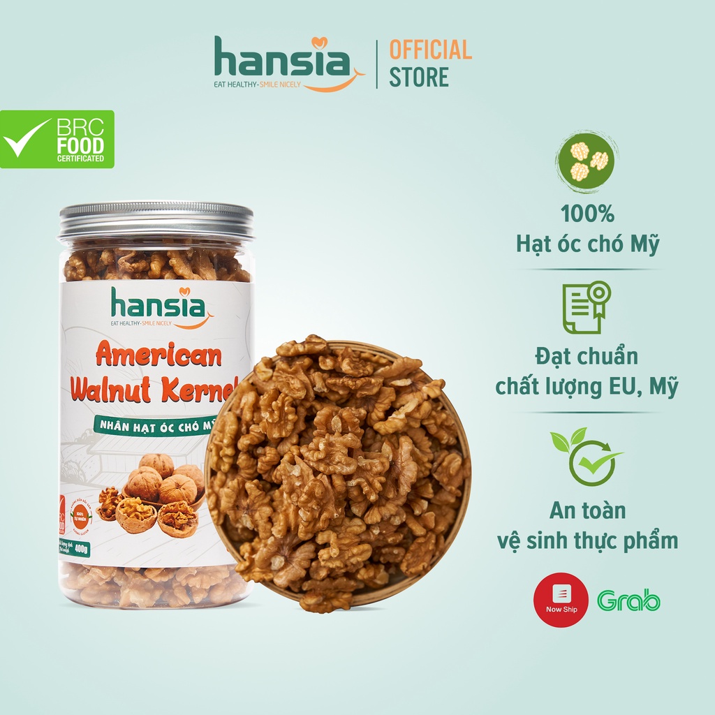 Nhân Hạt Óc Chó Vàng Mỹ Organic HANSIA Giàu Omega 3 Và Dinh Dưỡng Tốt Cho Mọi Lứa Tuổi, Dễ Ăn Béo Ngậy Hộp 200g - 400g