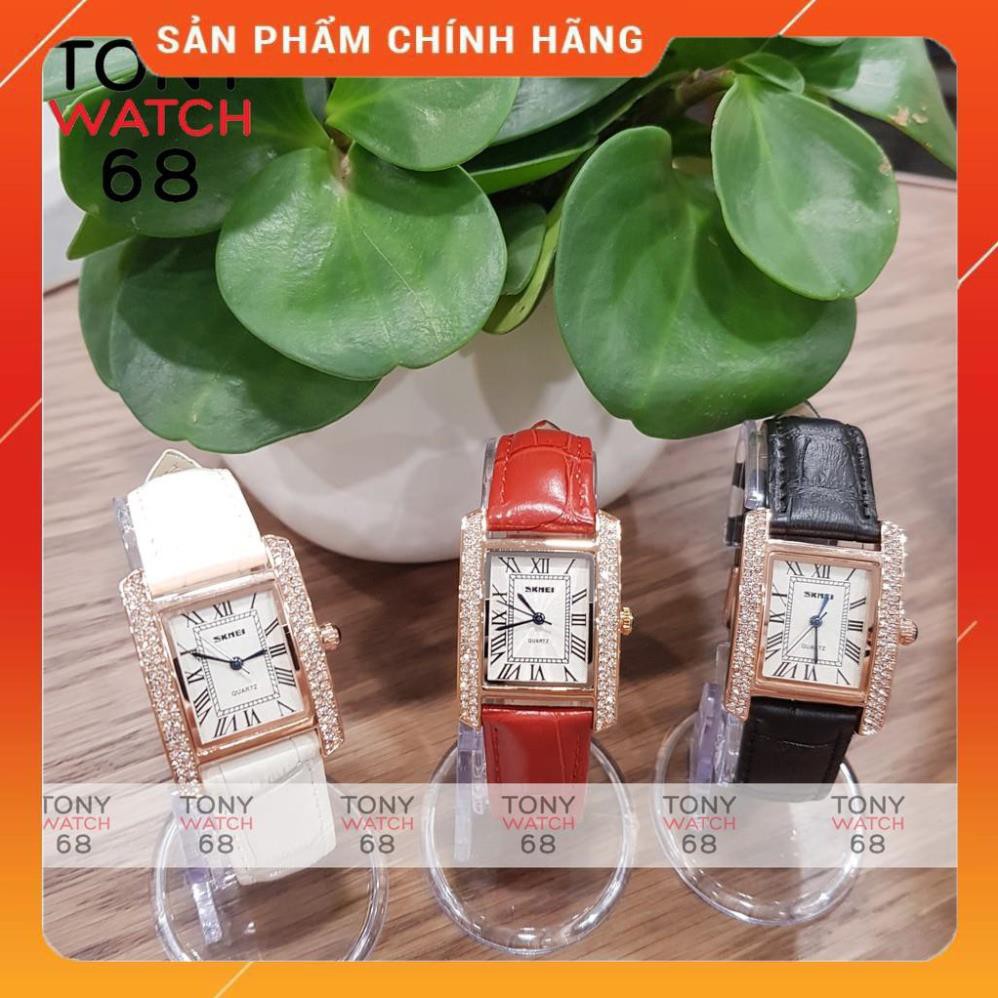 Hot!!! Đồng hồ nữ dây da SKMEI quyến rũ đồng hồ nữ mặt vuông đính đá dây da chính hãng chống nước Tony Watch 68 giá re