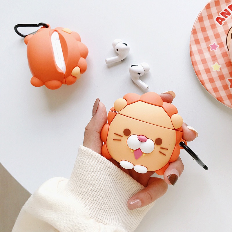 Vỏ Bảo Vệ Hộp Sạc Tai Nghe compatible AirPods3 3rd) compatible AirPods3 compatible AirPods3 Họa Tiết Sư Tử Ba Chiều Dễ Thương