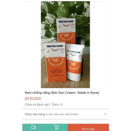 Kem Chống Nắng Cao Cấp Chiết Xuất Trà Xanh Và Dầu Hướng Dương Skin Sun Cream SPF50+PA+++