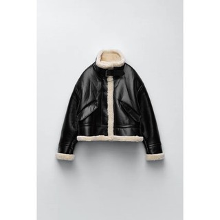 ÁO KHOÁC BIKER DA ZRA XUẤT DƯ TUỒN NỮ PHỐI LÓT LÔNG CỪU MÀU ĐEN - 4341/724 4341/924