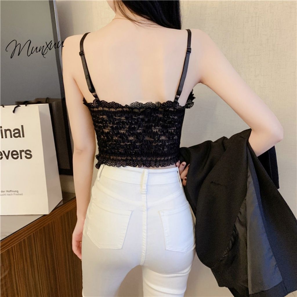 Áo bra nữ ren 2 dây thiết kế họa tiết hoa phong cách Retro Pháp thời trang - MUNXUU BR11