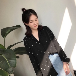 [HÀNG ORDER] Áo sơ mi chấm bi dài tay
