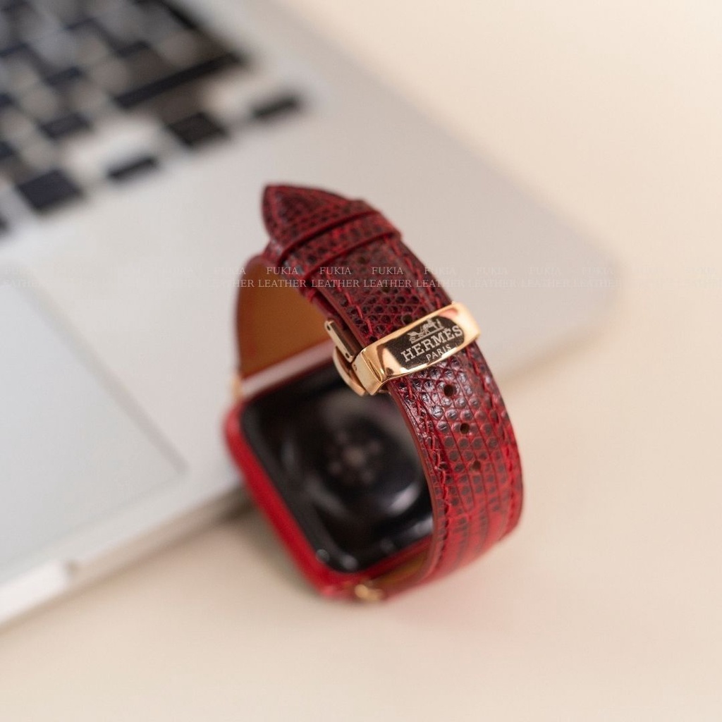 [Mã SKAMSALE03 giảm 10% đơn 200k] Dây da thủ công Kỳ Đà Đỏ dành cho Apple Watch, đồng hồ thông minh, đồng hồ cơ