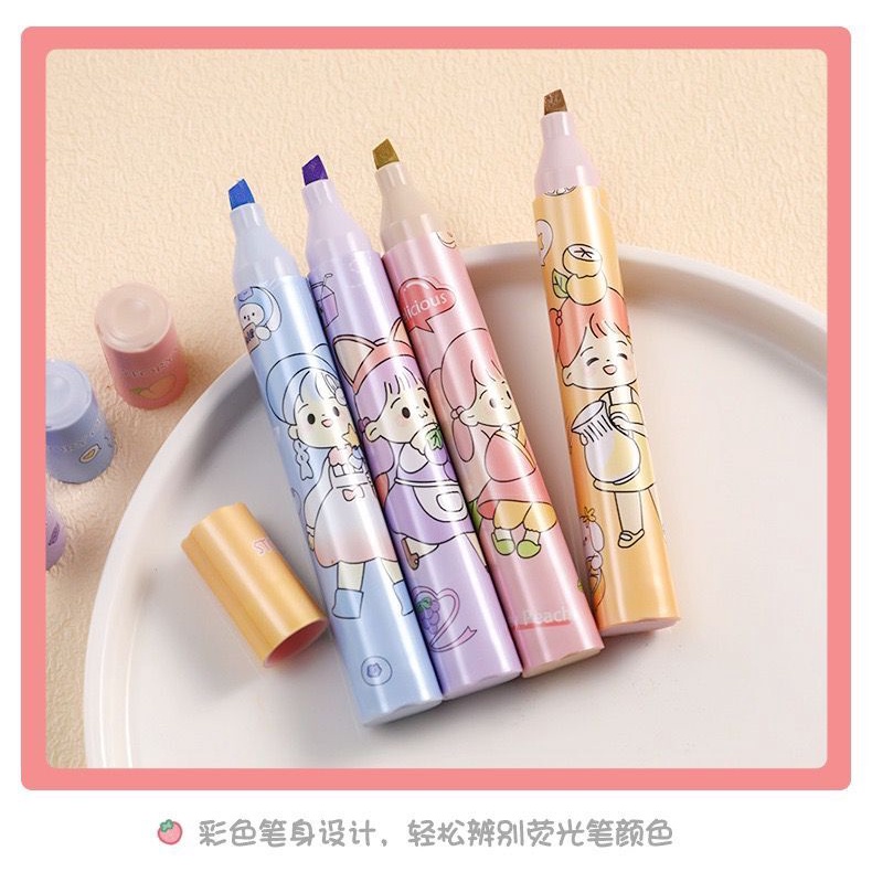 Set 4 Bút Bắt Sáng Đầu Mềm ins Etc. Bút Đánh Dấu Nhiều Màu Sắc Sáng Tạo Chất Lượng Cao