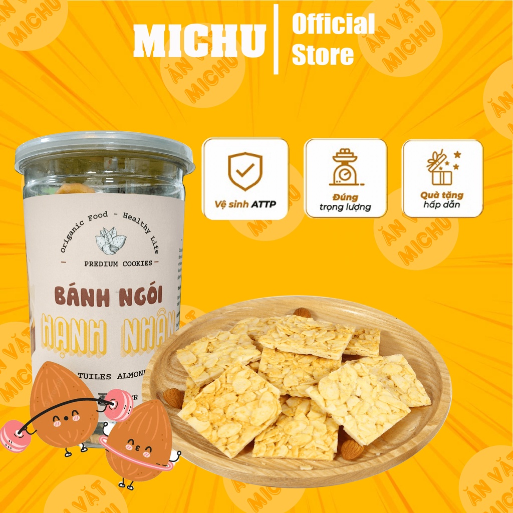 Bánh ngói hạnh nhân đồ ăn vặt organic healthy hũ 250g loại 1 cao cấp - Michu Food