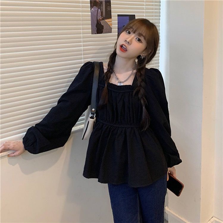 Áo Sơ Mi Tay Dài Cổ Vuông Thắt Eo Hàn Quốc JL-TX-519