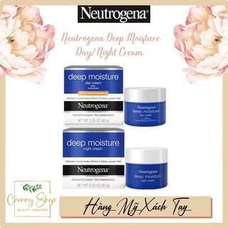[Hàng USA] Kem dưỡng ẩm chuyên sâu Neutrogena Deep Moisture Day Cream With Sunscreen SPF 20/Night Cream (63g)