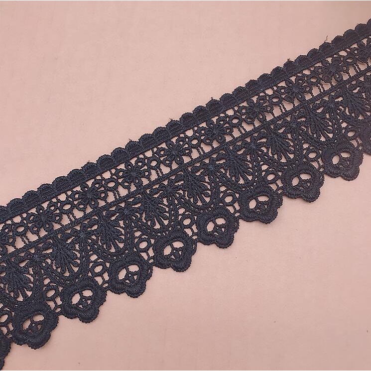 Tấm Vải Ren Lụa Thêu Rỗng Màu Trắng Và Đen 7.5cm