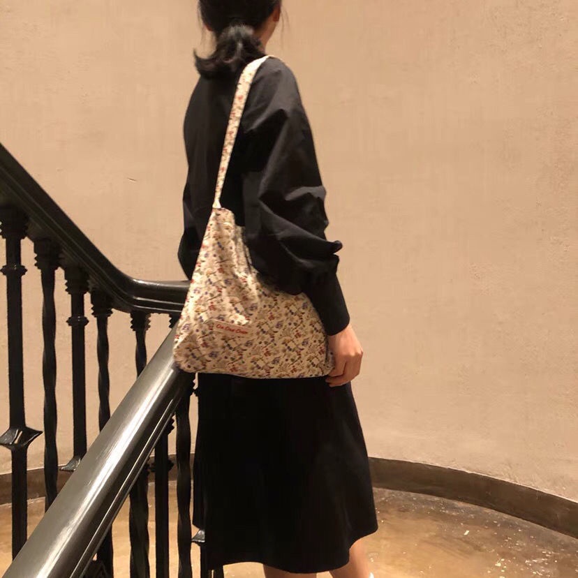 Túi đeo vai bằng vải canvas mỏng họa tiết hoa đáng yêu