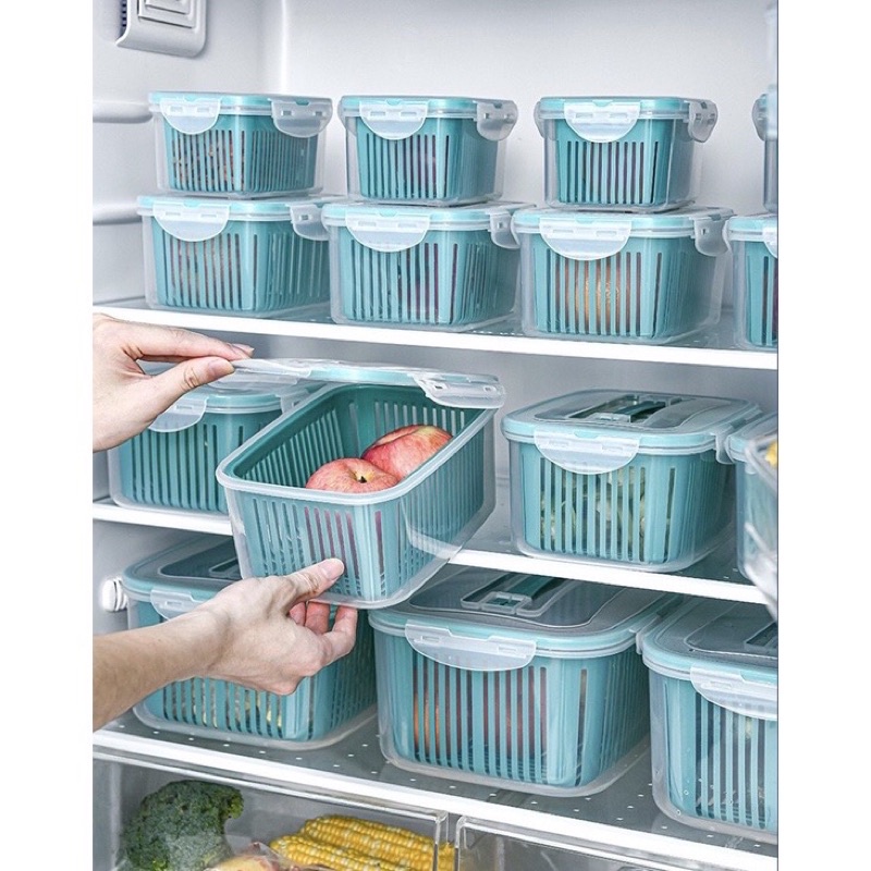 BỘ 5 Hộp Đựng Đồ, Thực Phẩm Bảo Quản Tủ Lạnh Đa Năng Có Nắp Đậy và Rỗ Tiện Dụng