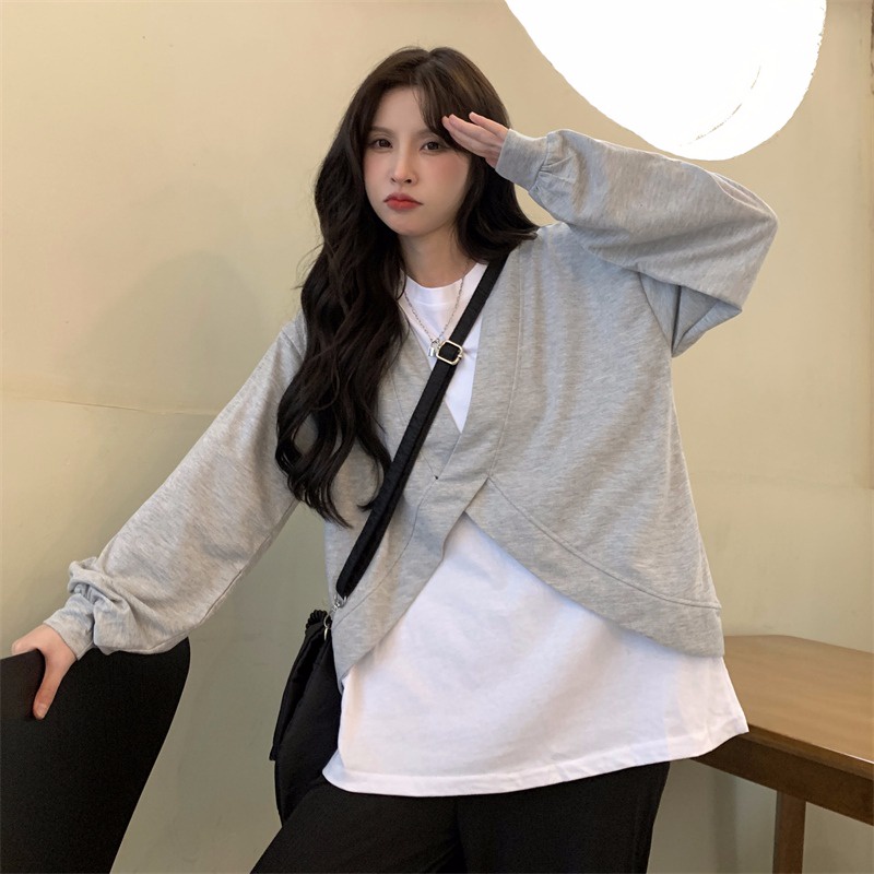 SUXI Áo Nỉ Nữ Dài Tay Cổ Tròn Thời Trang Hàn