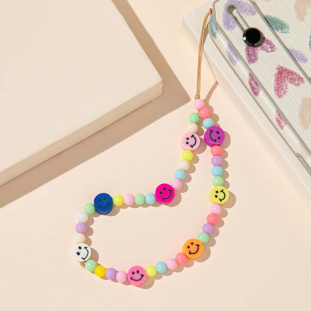 NORMAN Bohemia Mobile Phone Lanyard For Mobile Phone Case Cell Phone Lanyard Mobile Phone Strap Anti-Lost Acrylic Bead Colorful Hanging Cord Smile Ins Soft Pottery Rope