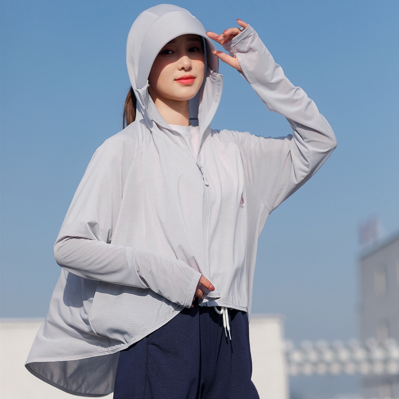 Áo Khoác Chống Nắng Tay Dài Có Mũ Trùm Bằng Lụa Lạnh Bảo Vệ Khỏi Tia UV UPF 50+ Thời Trang Cho Nữ