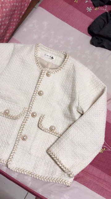 Áo khoác dạ tweed cổ tròn cúc ngọc viền thêu dáng ngắn hàng đẹp (dài 54cm) [ảnh thật 4-9] | BigBuy360 - bigbuy360.vn