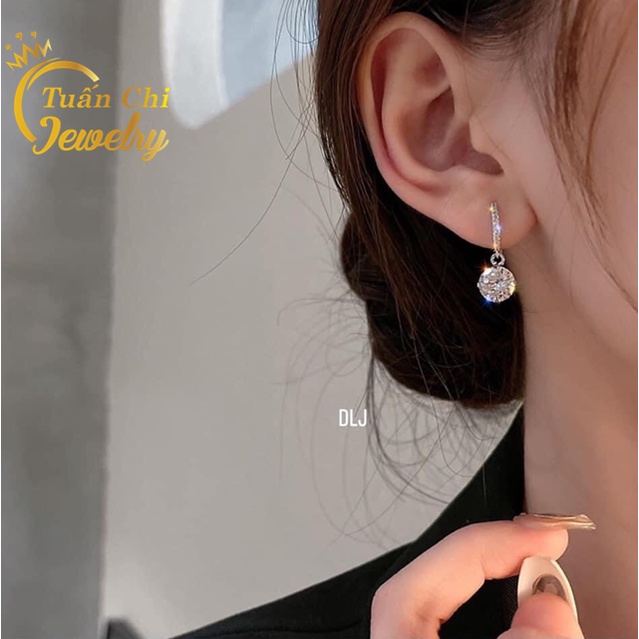 Bông Tai Nữ- Khuyên Tai Bạc Đá Tròn Cực Xinh, Đá Sáng Nổi Bật, Bảo Hành Chất Lượng