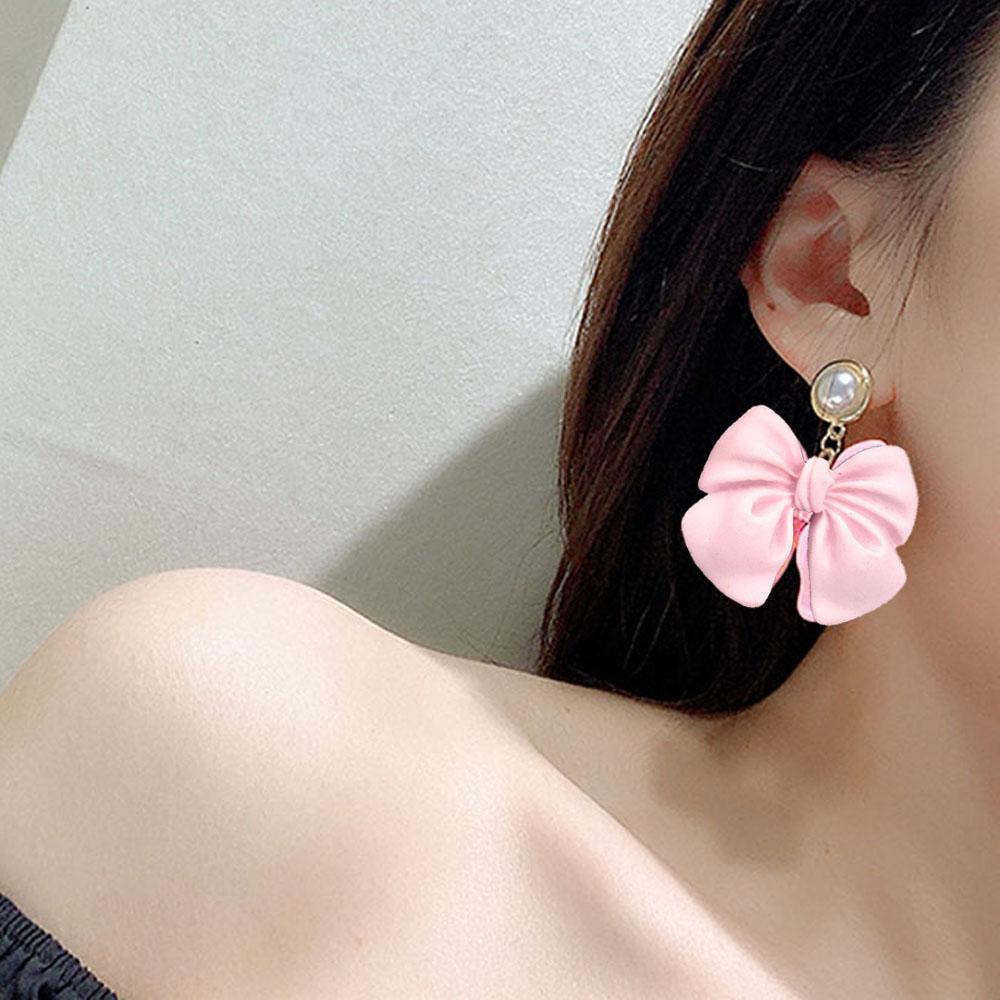 Bông Tai Hàn Quốc Dáng Dài Màu Hồng / Xanh Lá / Xanh Lá Phong Cách Tối Giản