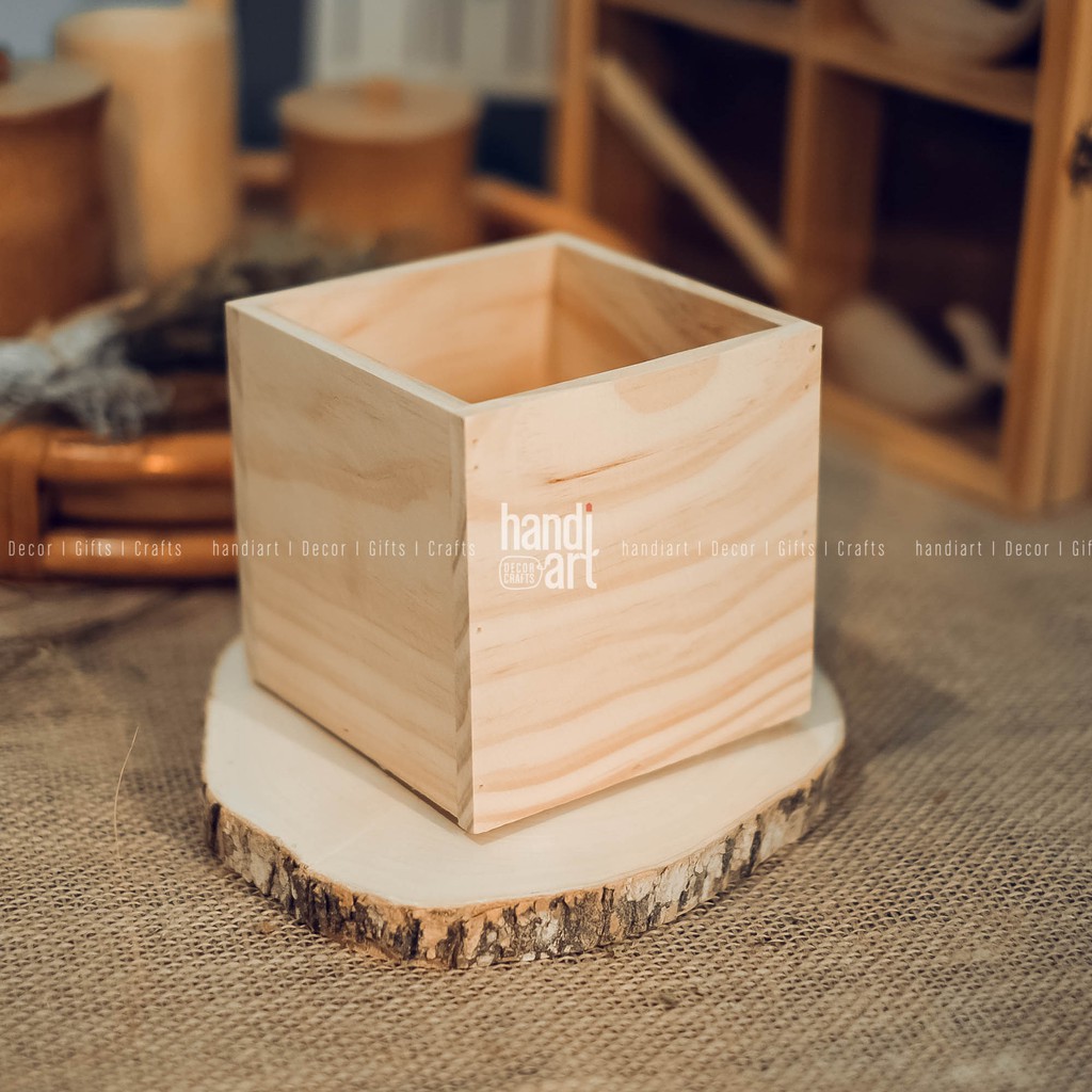 Chậu gỗ cắm hoa - Bình gỗ vuông cắm hoa - wooden pots (15X15X15cm)