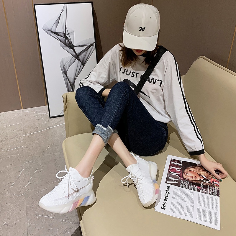 Giày Thể Thao Đế Dày Tăng Chiều Cao Phối Lưới Thoáng Khí Màu Cầu Vồng Mới Cho Nữ 2021 | BigBuy360 - bigbuy360.vn