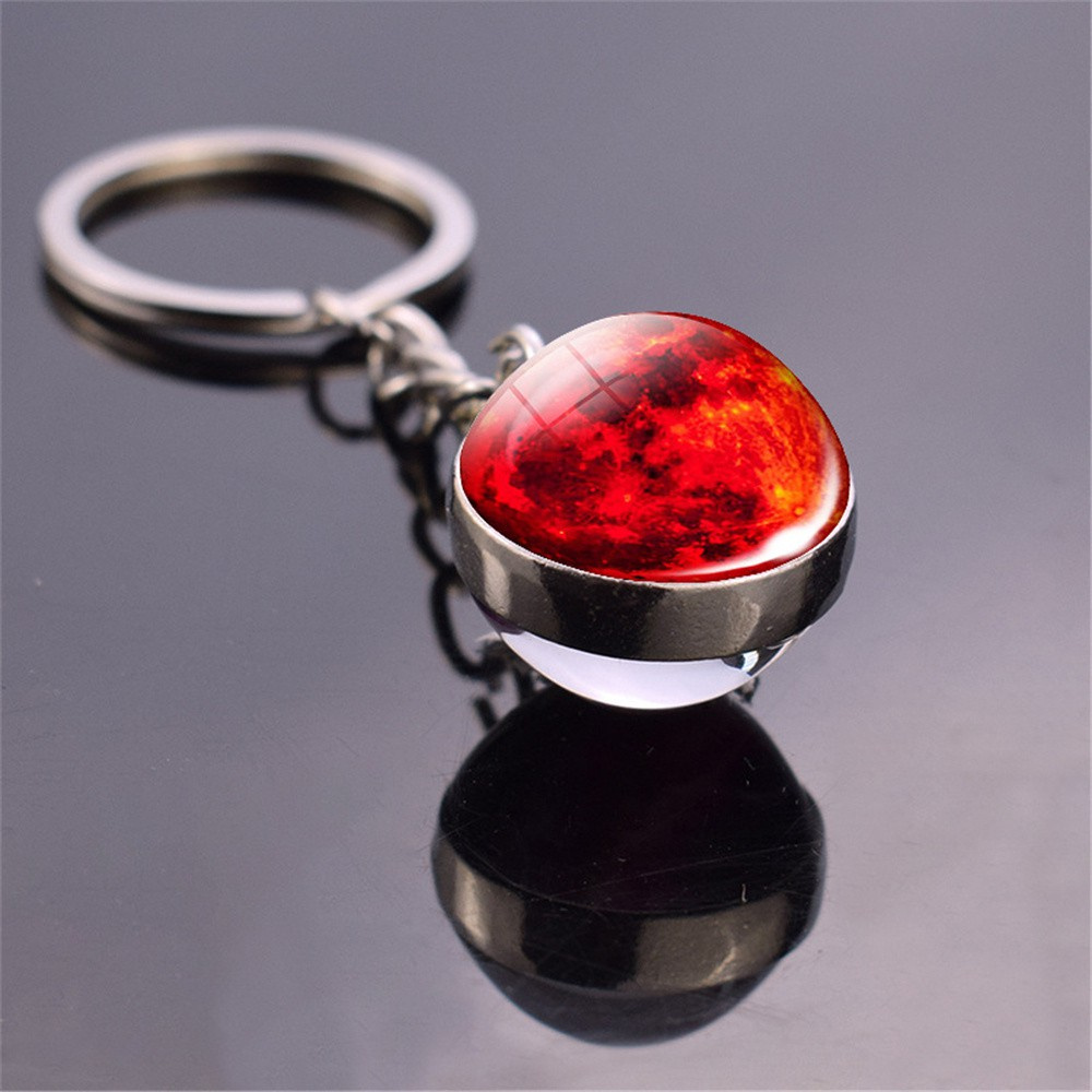 💍MELODG💍 Women Solar System Keychain Jewelry Double Sided Planet Keyring Chain|Ball Pendant Fashion Glass Dome Time|Galaxy Ball