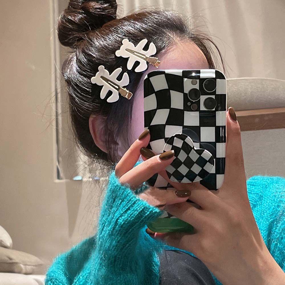 Kẹp Tóc Mỏ Vịt Họa Tiết Caro Mặt Cười Đơn Giản Hoang Dã Không Để Lại Dấu Vết