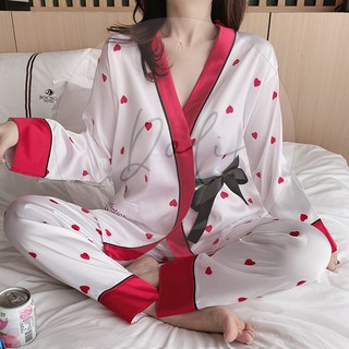 Đồ ngủ lụa Latin Cao cấp Kimono mặc nhà Tim Đỏ BNKTDO