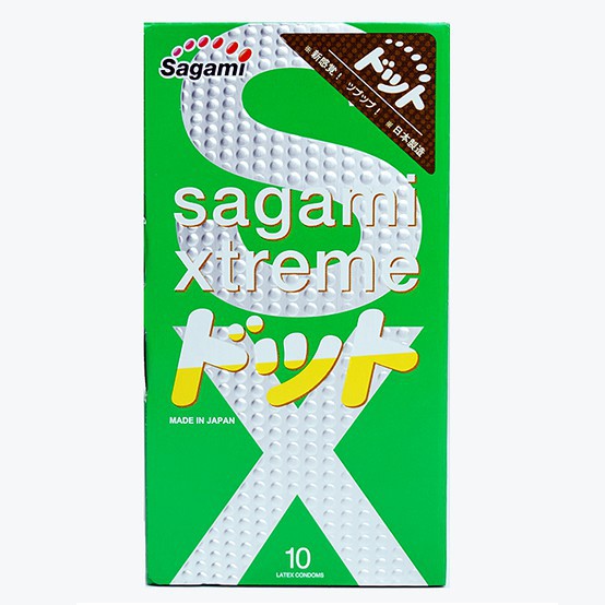 Bao Cao Su Sagami Xtreme Green - Siêu mỏng, có gân gai, tự co giãn, tăng cảm xúc (Hộp 10 Cái)