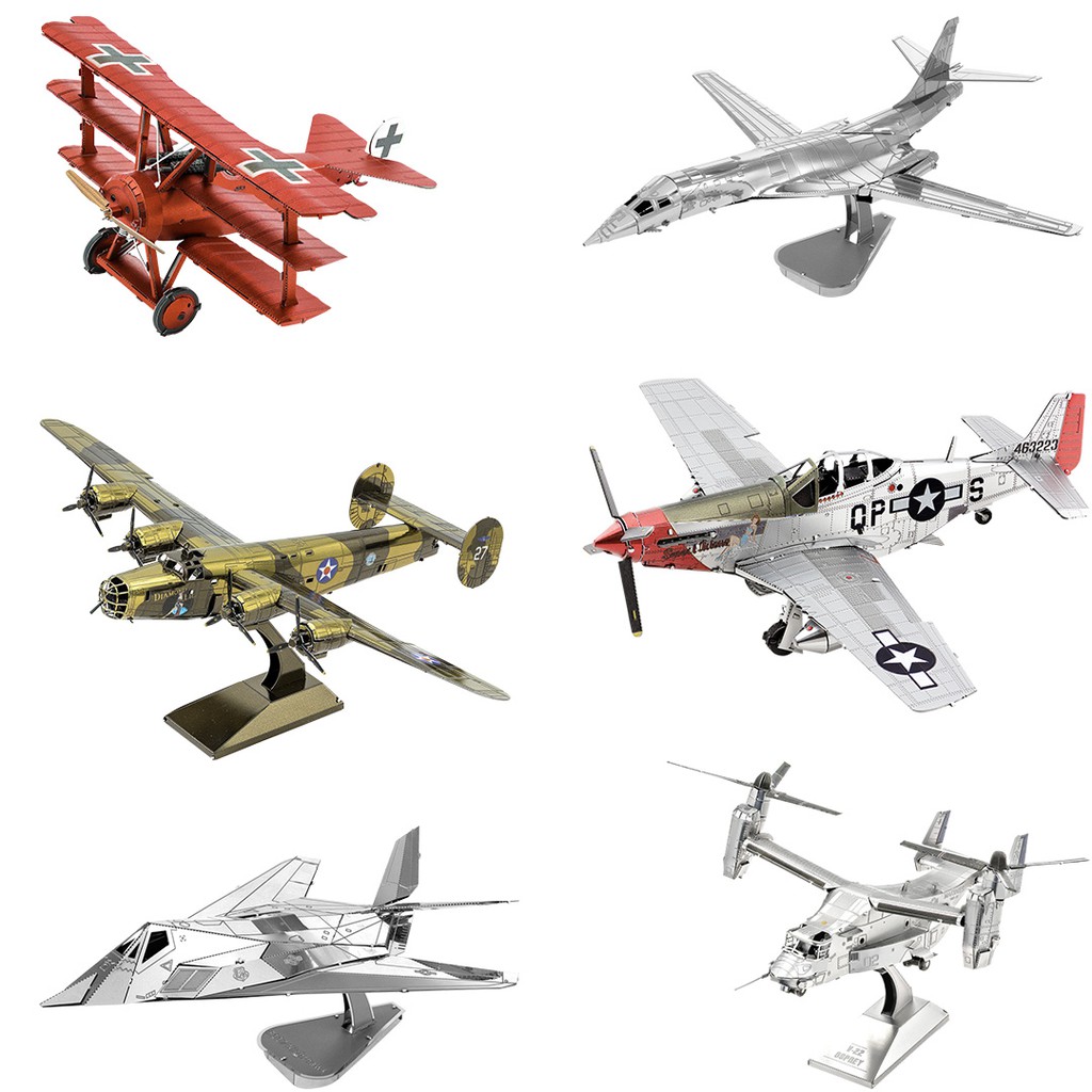 Chưa Ráp Mô Hình Thép 3D Lắp Ráp Máy Bay Tiêm Kích Thả Bom B-24, B-1B Lancer, F117 Nighthawk, Mustang P-51D, V-22 Osprey