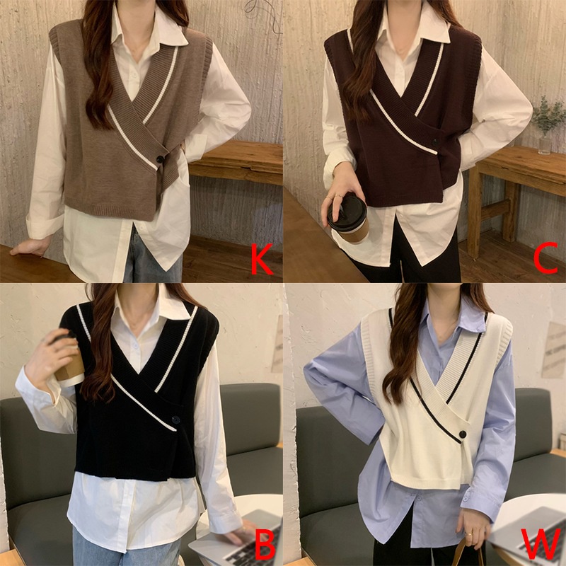 Áo len dệt kim sát nách cổ chữ V dáng rộng phong cách crop top một size trẻ trung thời trang | BigBuy360 - bigbuy360.vn