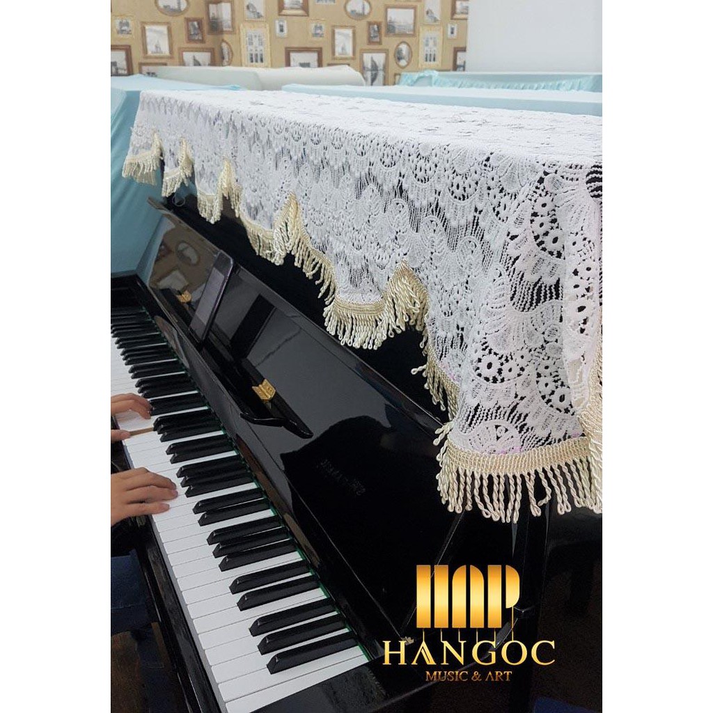 Khăn phủ đàn Piano vải ren màu trắng, vải Hàn Quốc chuyên dùng cao cấp nhập khẩu rất đẹp và sang trọng