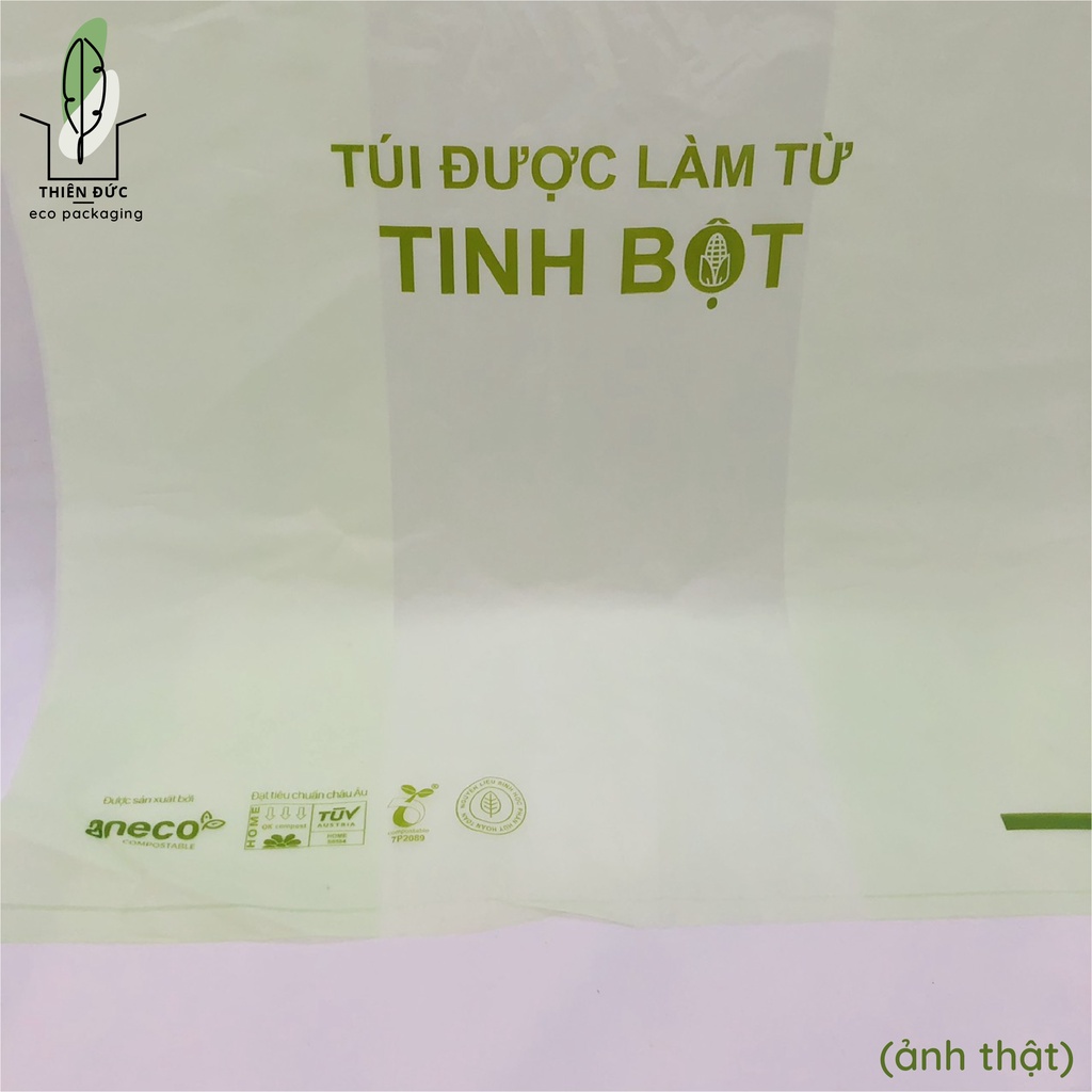 Túi 2 quai phân hủy sinh học Aneco từ tinh bột ngô, ko phải túi nilon nhựa, phân hủy 100% trong 6 tháng