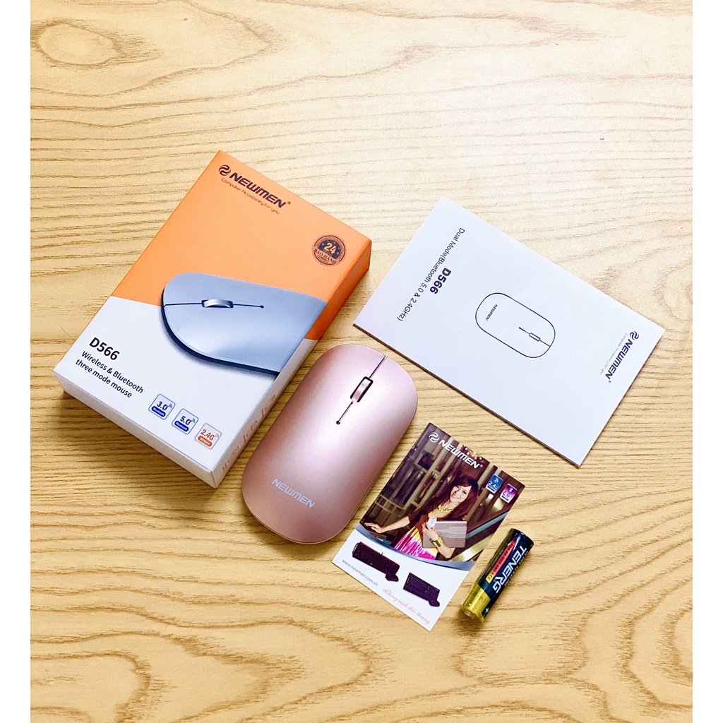 Chuột Bluetooth và Wireless Newmen D566 (Màu Bạc và Hồng) - Hàng Chính Hãng