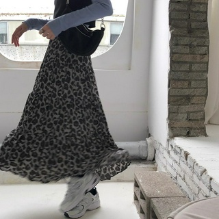 Kii Wii Váy Midi voan mùa xuân dành cho nữ Váy xếp ly in họa tiết da báo