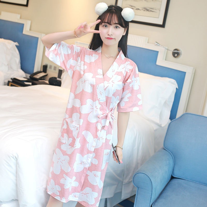 Đầm Ngủ Cotton Kiểu Kimono Nhật Bản Thời Trang Xuân Thu Cho Nữ