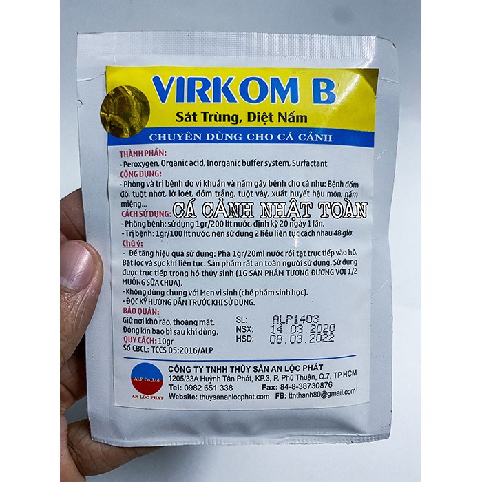 VIRKOM B SÁT TRÙNG, DIỆT KHUẨN, DIỆT NẤM, TẮM CÁ 10G AN LỘC PHÁT