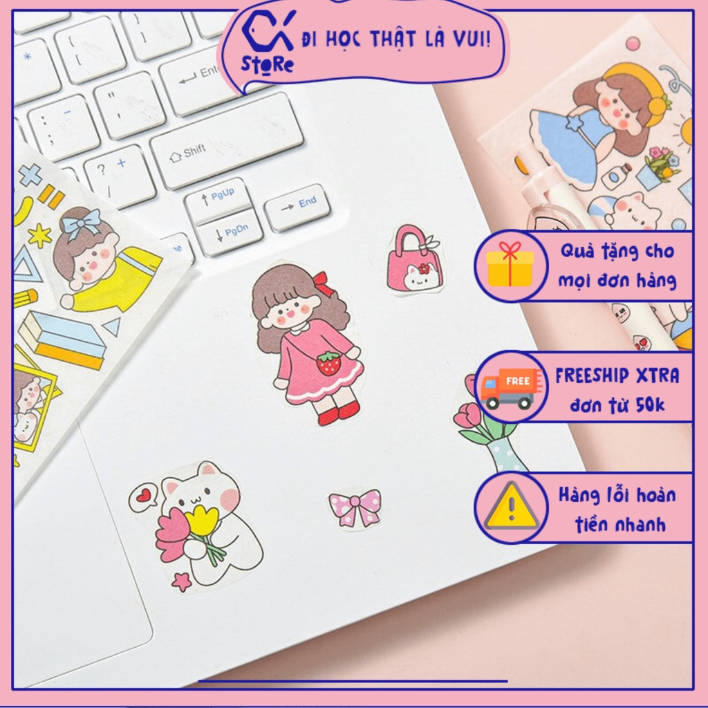 Tập sticker tự cắt theo chủ đề, sticker trang trí sổ, sticker decor bàn học phong cách Hàn Quốc