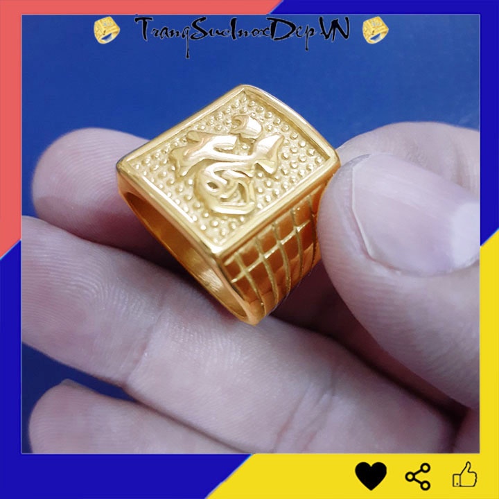 Nhẫn nam inox chữ phước màu vàng sáng đẹp, bền màu đem lại bình an, may mắn cho người đeo - Tặng hộp đựng xinh xắn