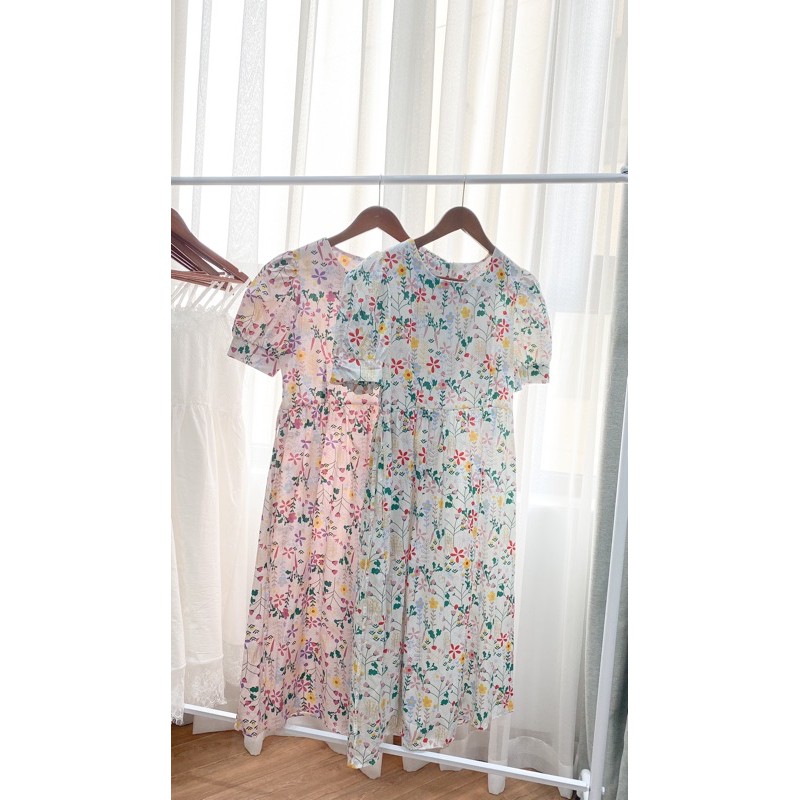 Đầm babydoll hoa nhí thô 3 màu