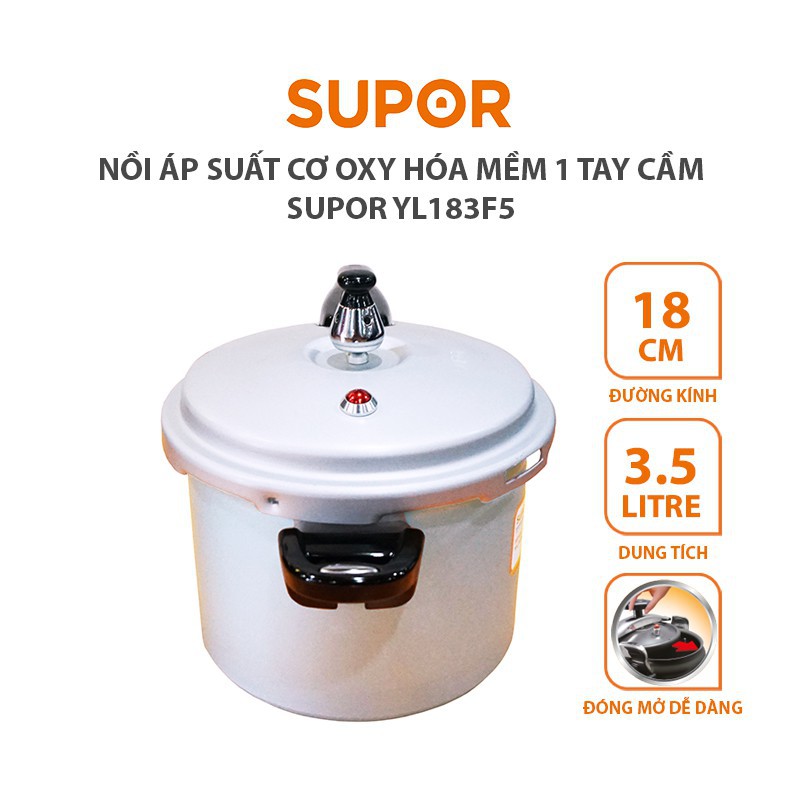 Nồi áp suất cơ dùng được bếp từ 18cm Supor YL183F5 dung tích 3.5 lít chính hãng, bảo hành 12 tháng